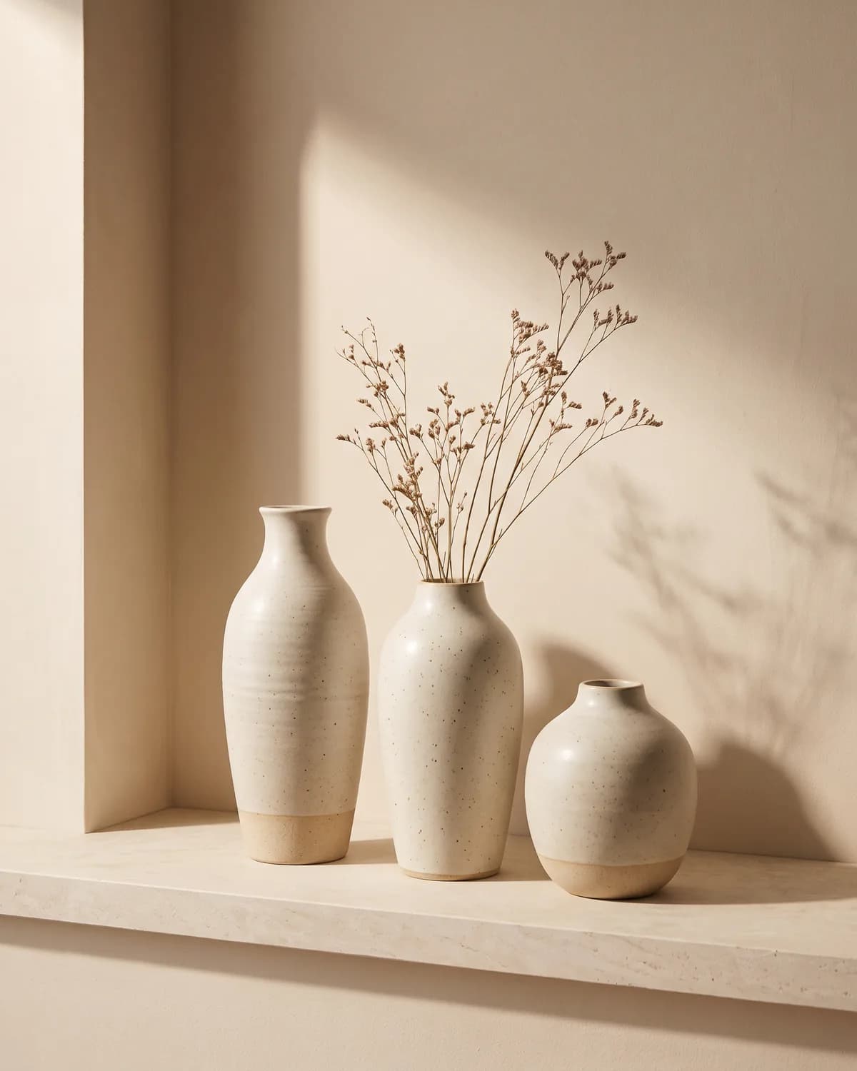 Handmade ceramic vases in natural light