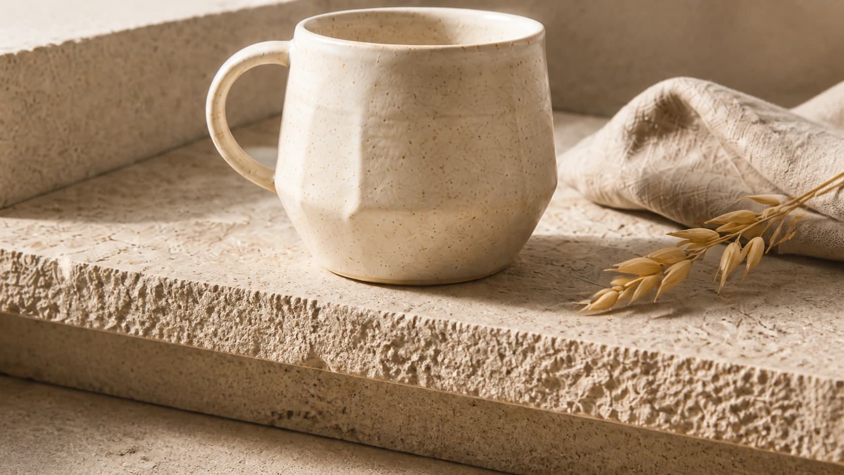 Social creative for a handmade ceramic mug in warm natural light